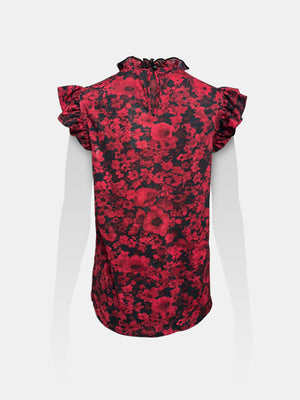 Ruffled Mock Neck Flutter Cap Sleeve Top