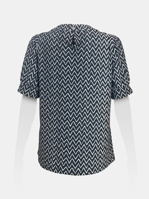 Ruffled Neckline Short Sleeve Top
