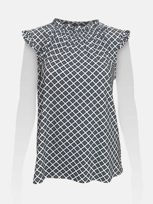 Ruffled Neckline Sleeveless Top