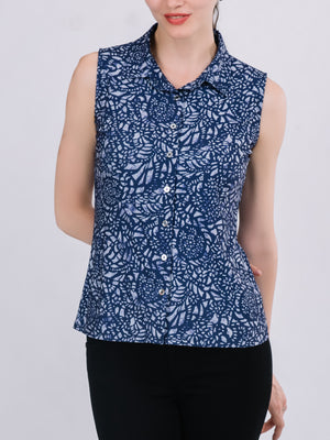 Sleeveless Collar Button Front Top