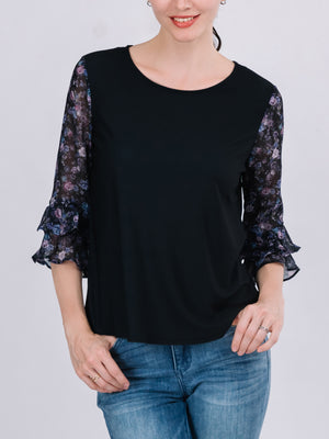 Round Neck Tiers Three-Quarter Sleeve Top