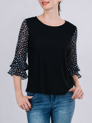 Round Neck Tiers Three-Quarter Sleeve Top