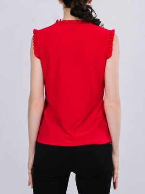 Tie Front Ruffle Neck Knit Top