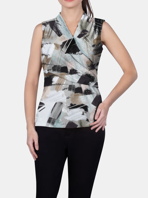 SURPLICE SLEEVELESS KNIT TOP