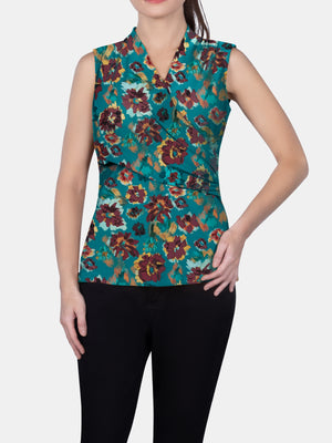 SURPLICE SLEEVELESS KNIT TOP