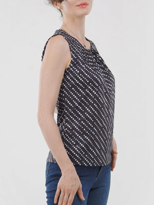 Jewel Pleated Neck Sleeveless Top