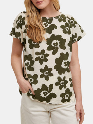 Flower Print Short Sleeve Woven Top