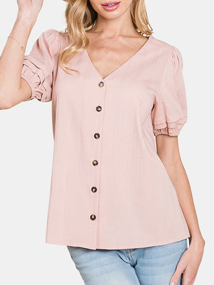 Puff Sleeve Button Down Shirt