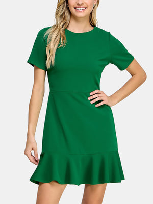 Short Sleeve Fluted Hem Dress