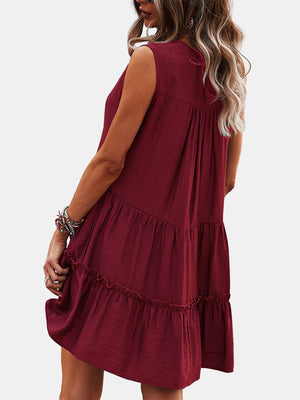 V-Neck Tiered Frill Smock Dress