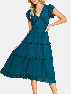 Ruffled Tea Length Dress