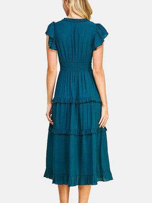 Ruffled Tea Length Dress
