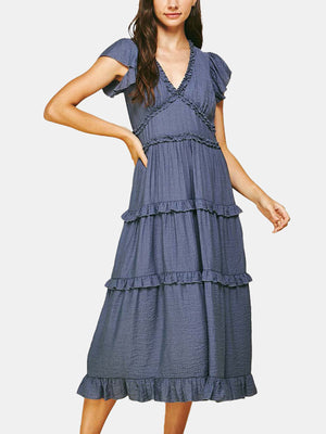 Ruffled Tea Length Dress