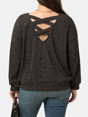 Plus Size Front Twist Long Sleeve Knit Top