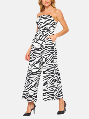 Woven Zebra Print Tube Jumpsuit
