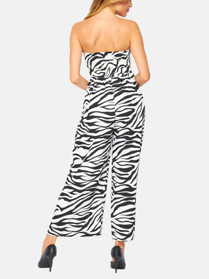 Woven Zebra Print Tube Jumpsuit