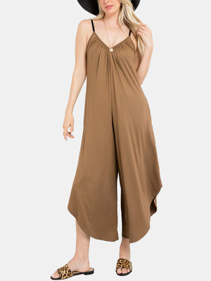 Solid V-neck Pocket Jumpsuit
