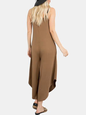 Solid V-neck Pocket Jumpsuit