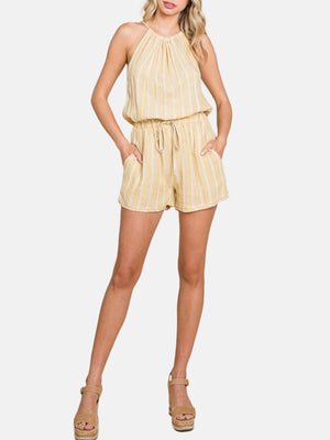 Striped linen/cotton blend romper