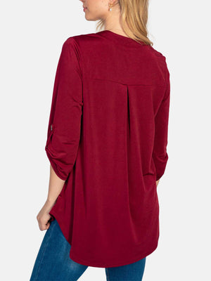 Three Quarter Sleeve Shiny Solid Knit Top