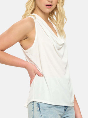 Sleeveless Drape Neckline Halter Style Knit Top