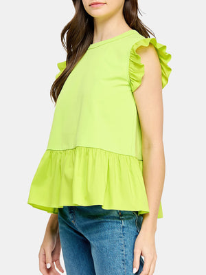 Poplin Contrast Knit Top