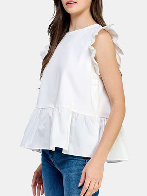Poplin Contrast Knit Top