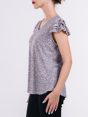 V-Neck Flutter Sleeve Top