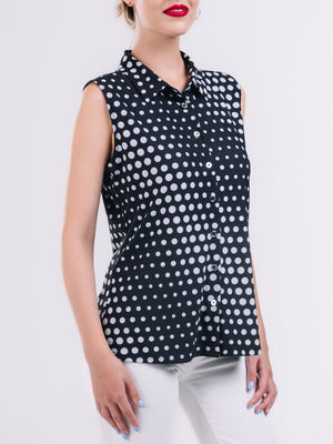 Sleeveless Collar Button Front Top