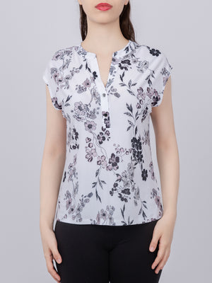 Cap Sleeve Button Detail Top