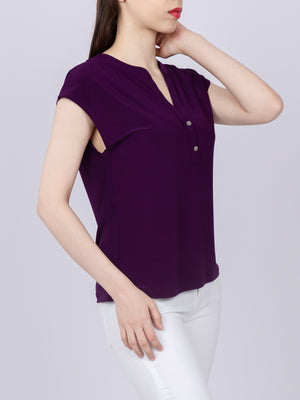 Cap Sleeve Button Detail Top