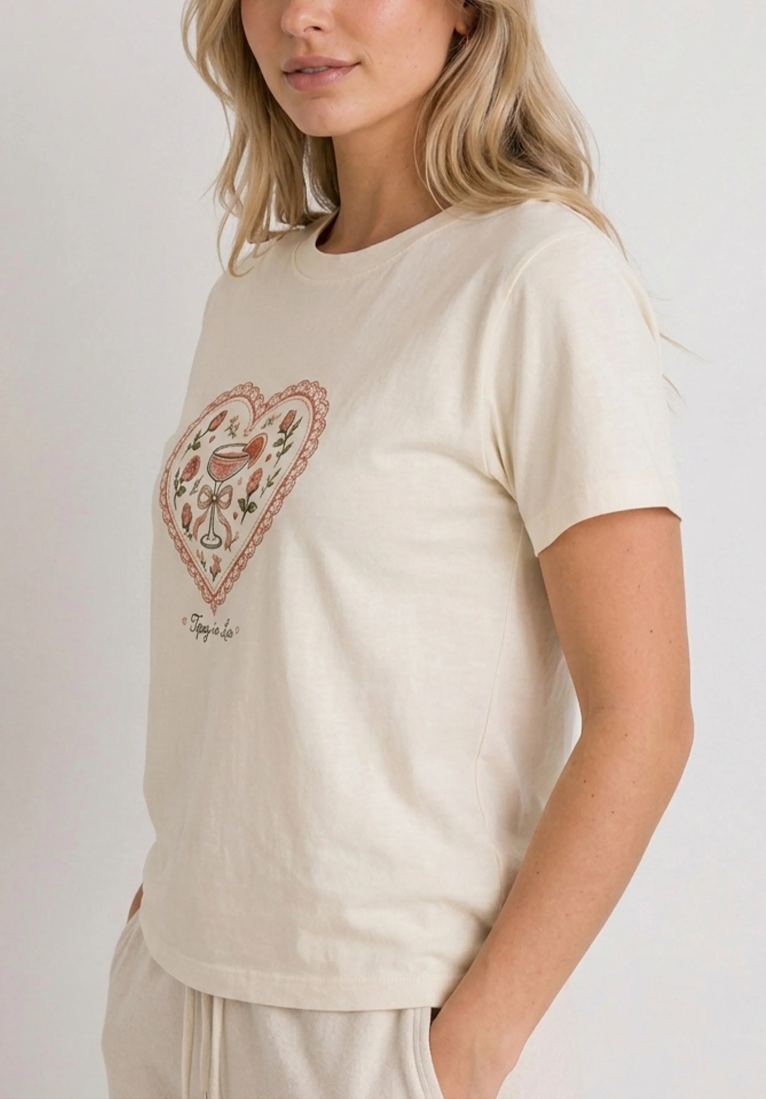 Tipsy In Love Cream Tee