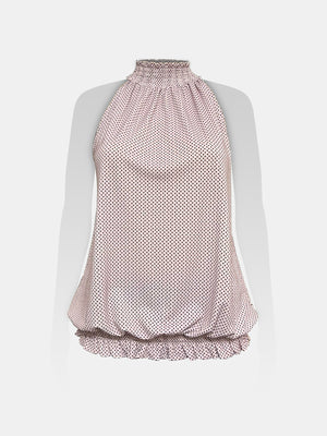 Smocked High Neck Sleeveless Top