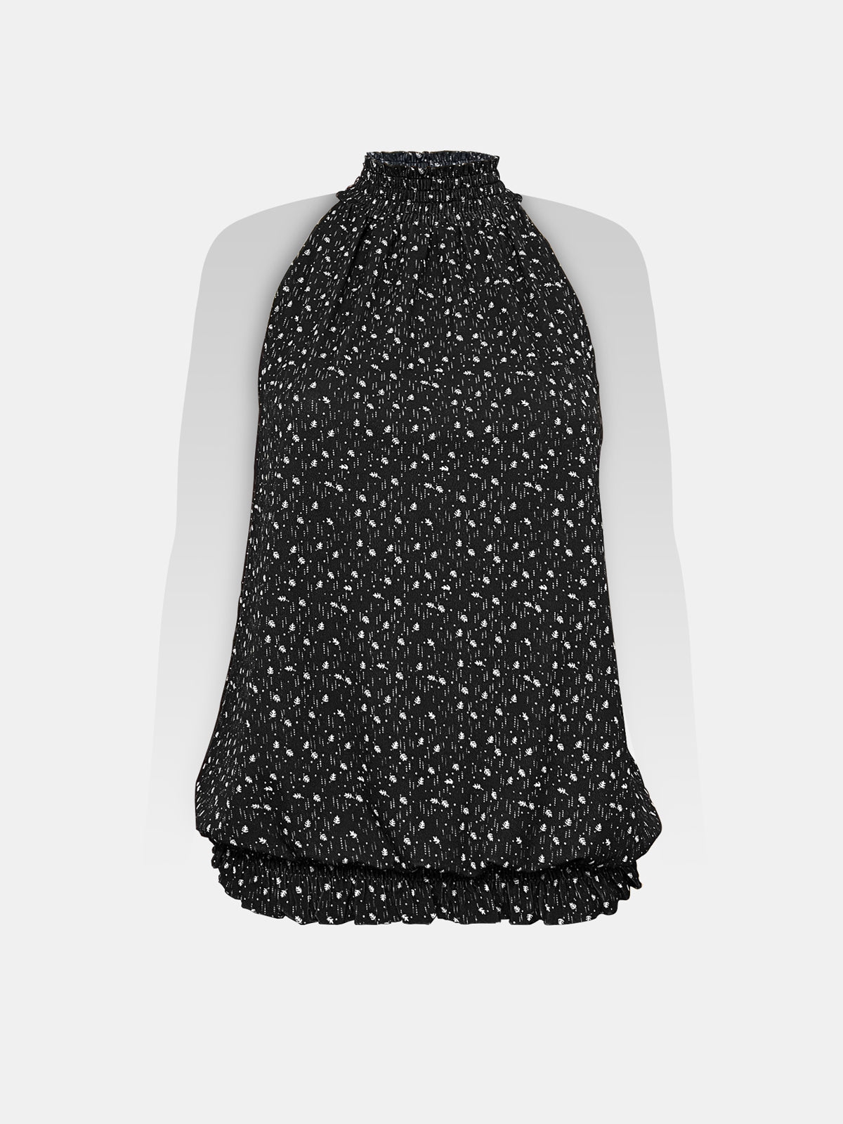Smocked High Neck Sleeveless Top