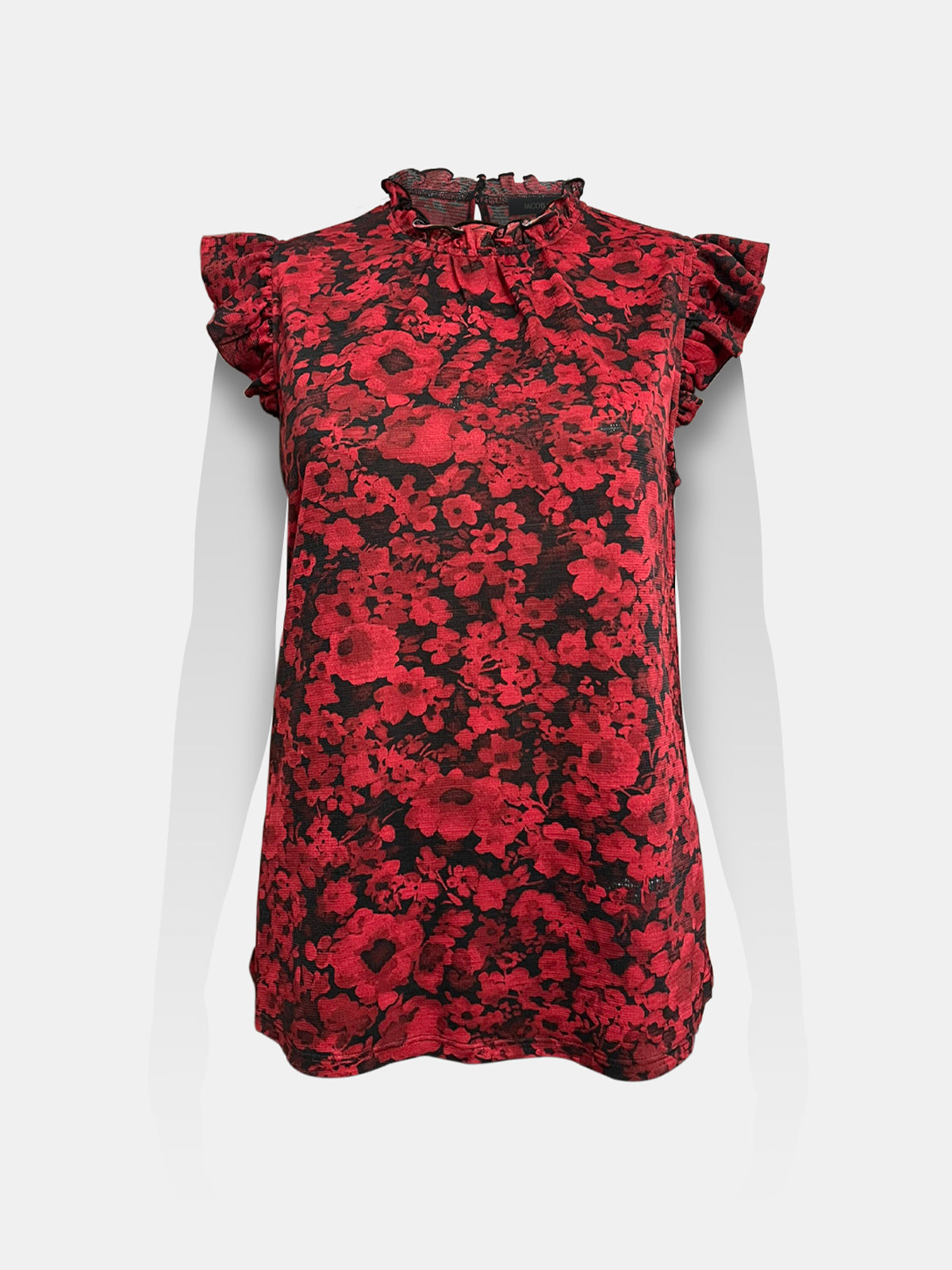 Ruffled Mock Neck Flutter Cap Sleeve Top