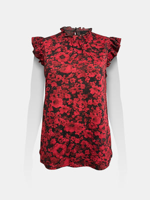 Ruffled Mock Neck Flutter Cap Sleeve Top