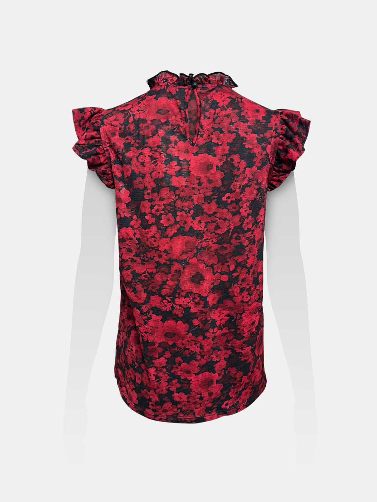 Ruffled Mock Neck Flutter Cap Sleeve Top