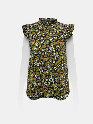 Ruffled Mock Neck Flutter Cap Sleeve Top