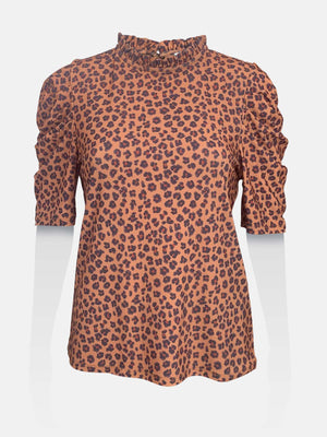 elbow-sleeves-top-ruffle-neck