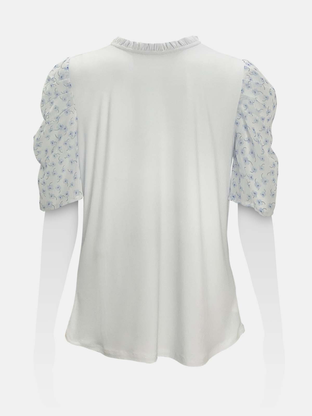 Ruffled Neck Gathered Printed Sleeve Top