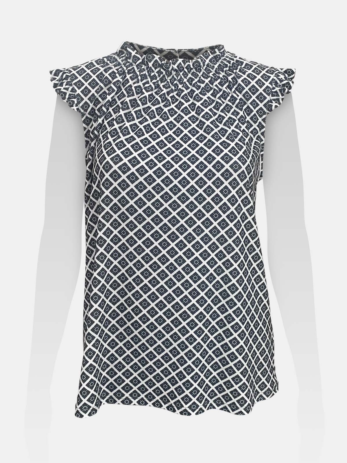 Ruffled Neckline Sleeveless Top