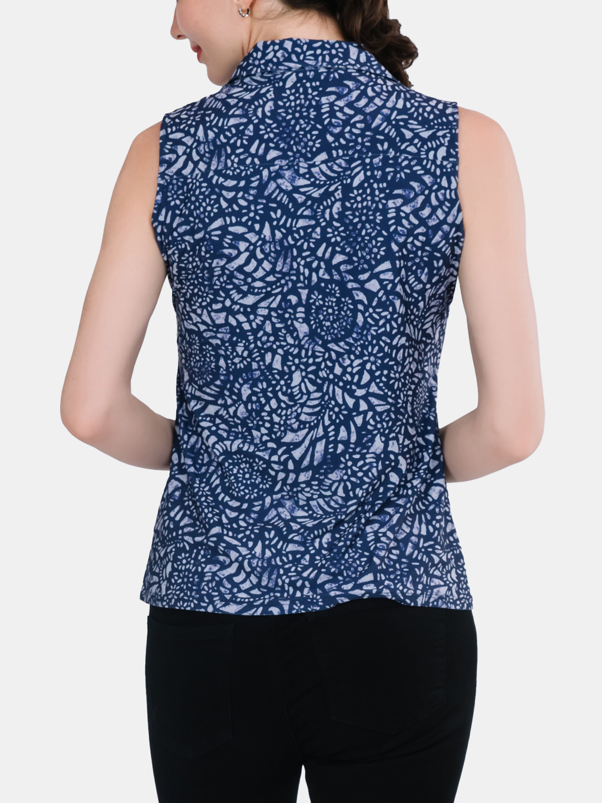 Collar Button Front Sleeveless Top