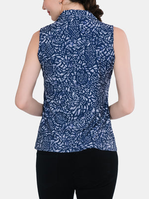 Collar Button Front Sleeveless Top