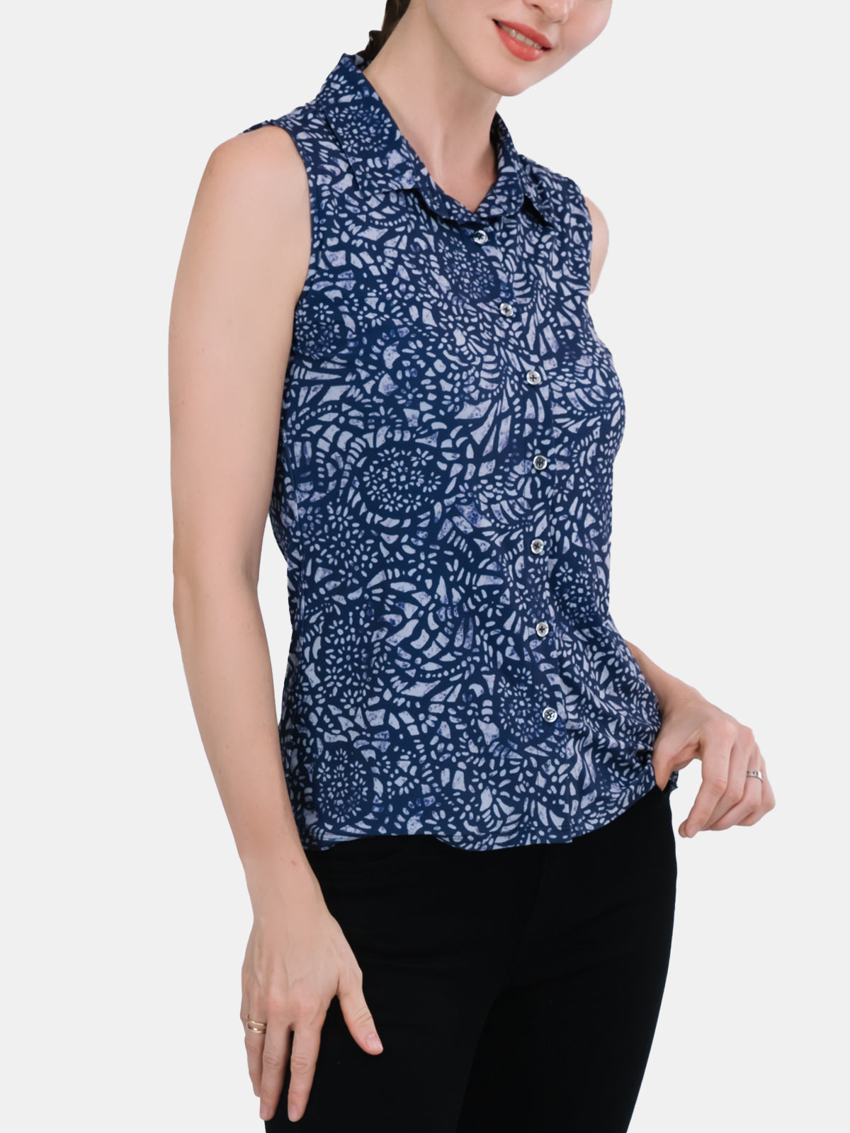 Collar Button Front Sleeveless Top