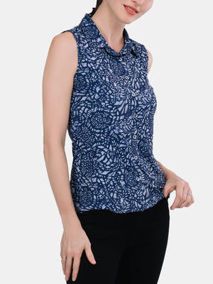 Collar Button Front Sleeveless Top