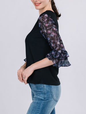 Round Neck Tiers Three-Quarter Sleeve Top