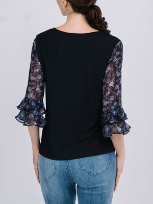 Round Neck Tiers Three-Quarter Sleeve Top