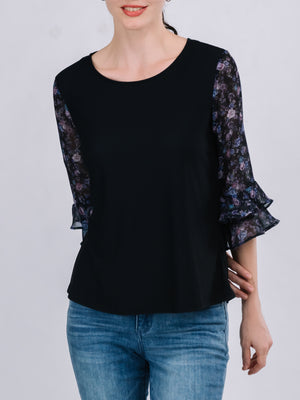 Round Neck Tiers Three-Quarter Sleeve Top