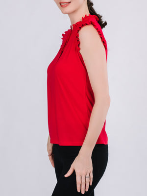 Tie Front Ruffle Neck Knit Top