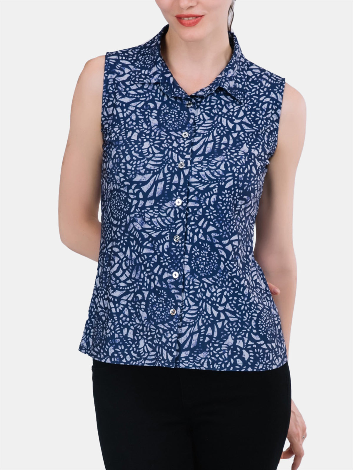 Collar Button Front Sleeveless Top